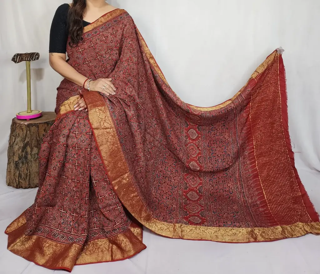 Ajrakh dola silk saree 