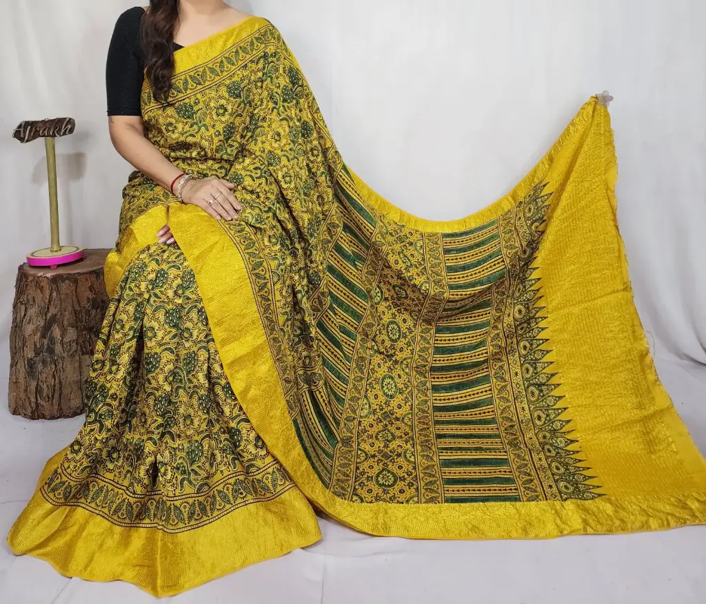 Ajrakh dola silk saree 