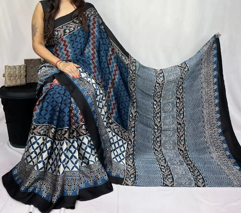 Ajrakh modal silk saree 