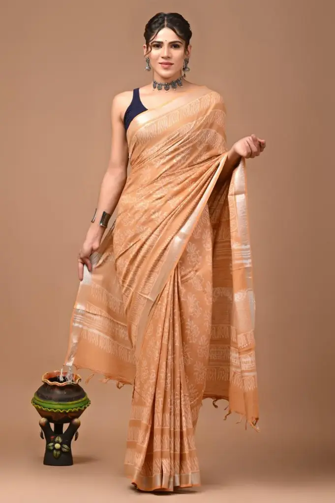 Bagru handblock linen saree