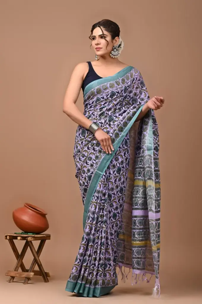 Bagru handblock linen saree 