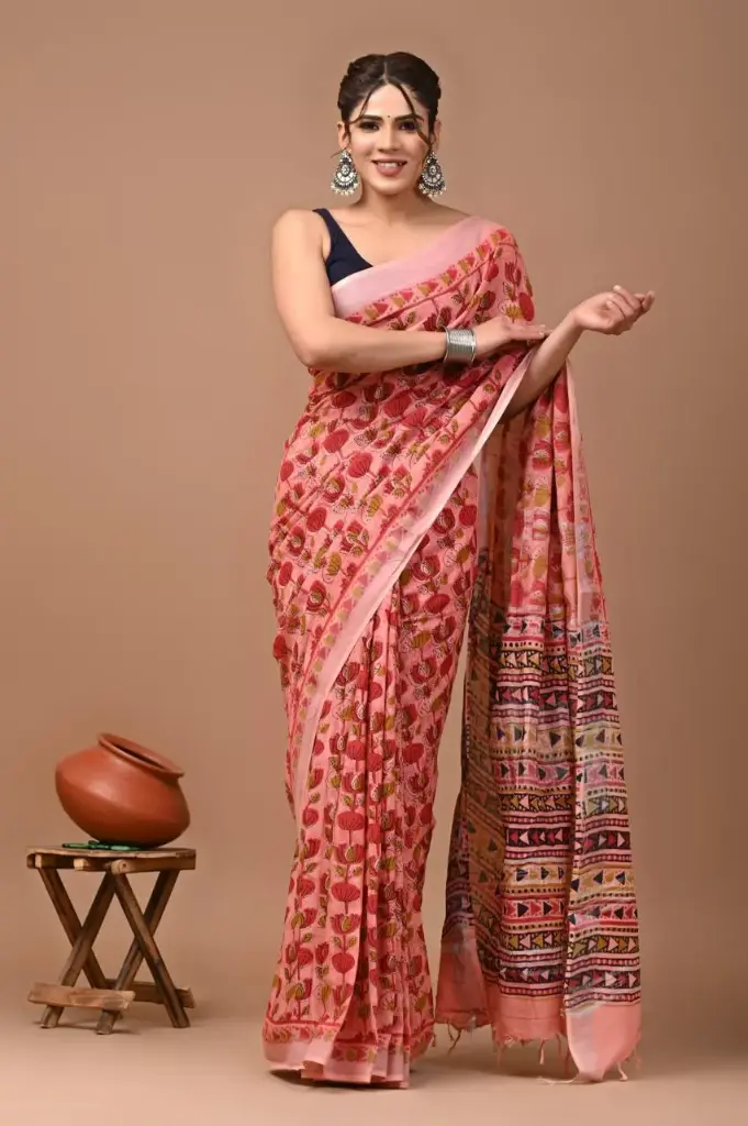 Bagru handblock linen saree