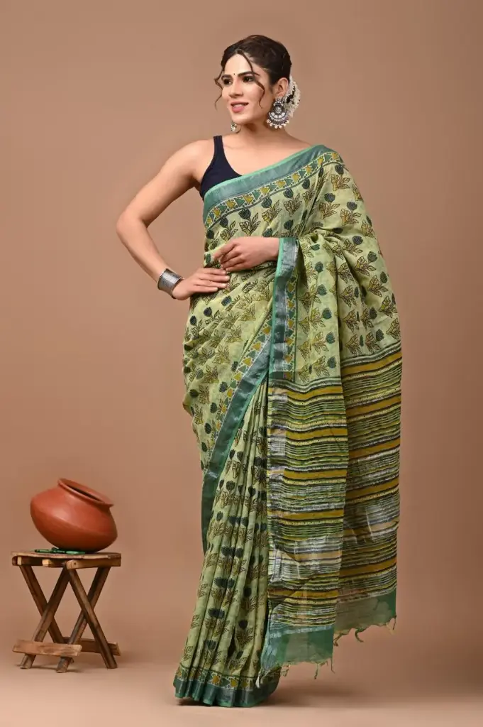 Bagru handblock linen saree