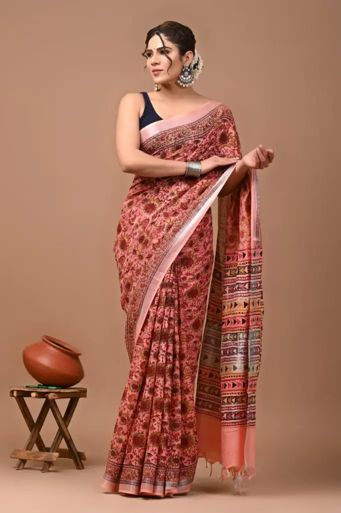 Bagru handblock linen sarees 