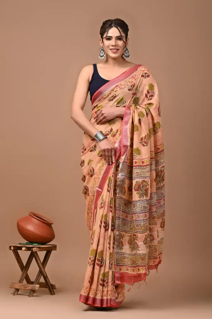 Bagru handblock linen sarees 