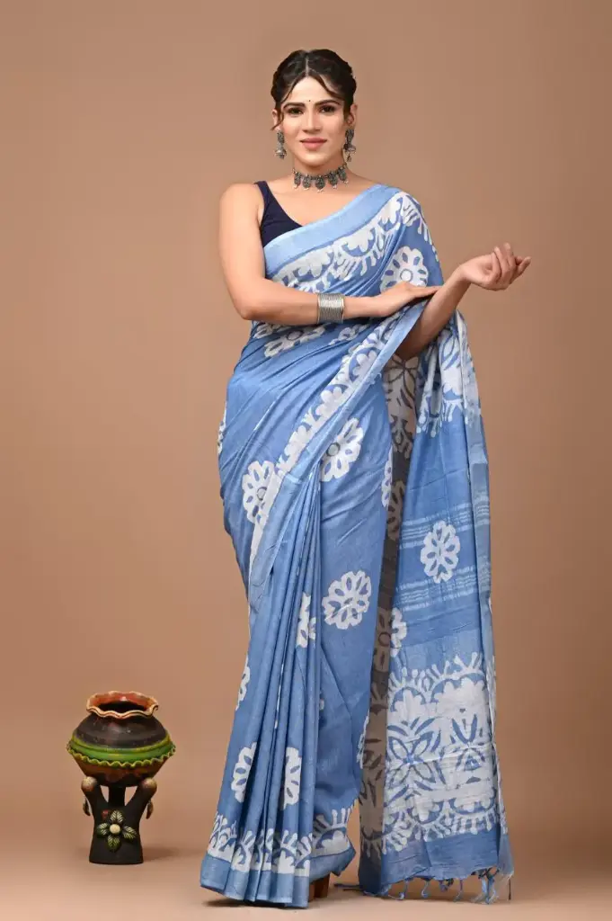 Bagru handblock linen saree