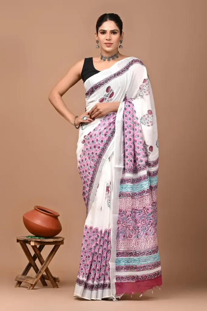 Bagru handblock linen saree