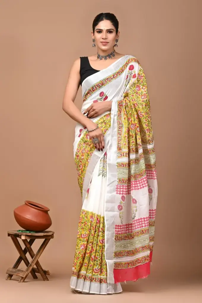 Bagru handblock linen saree