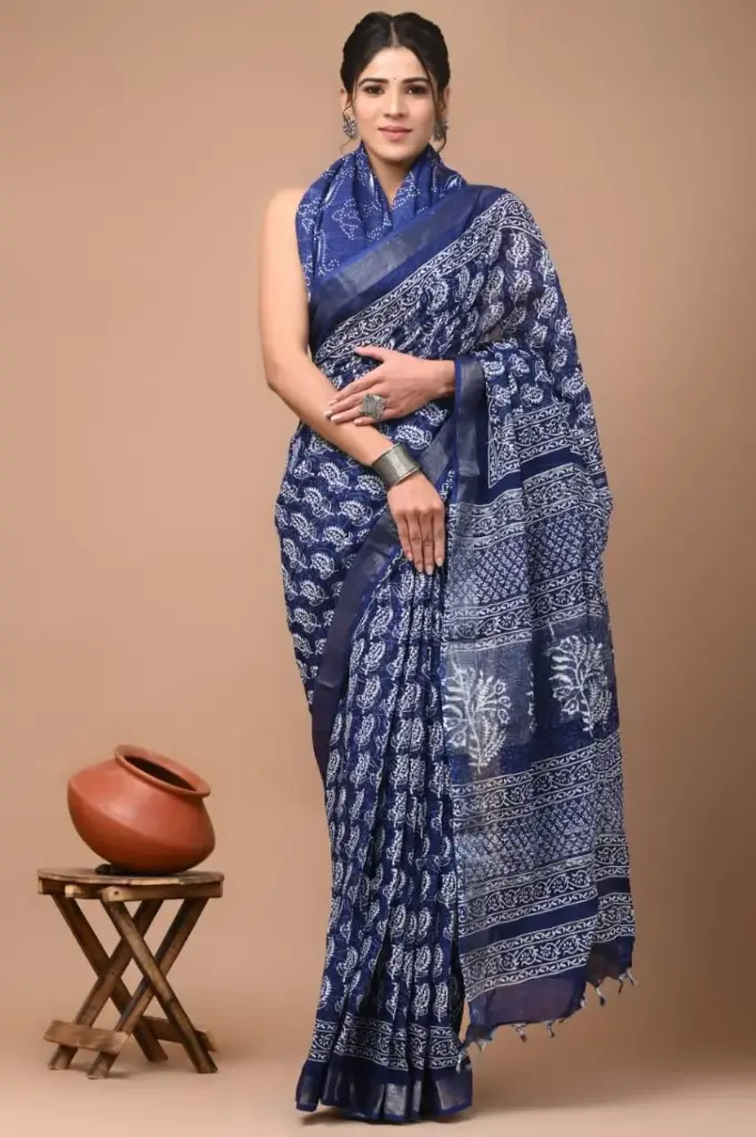 Bagru handblock linen saree