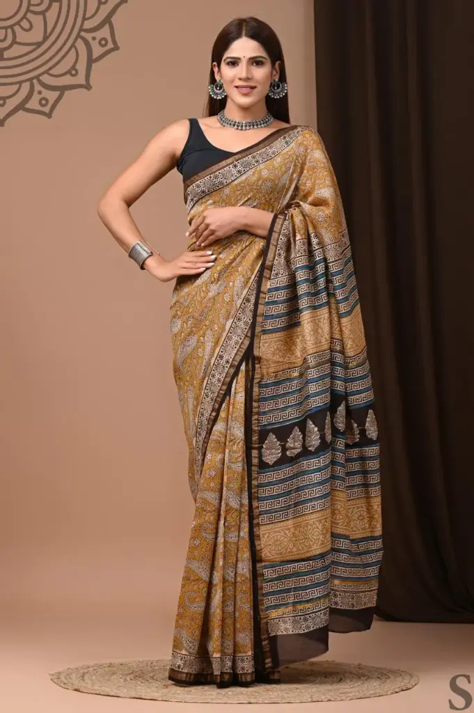 Handblock chanderi silk saree 