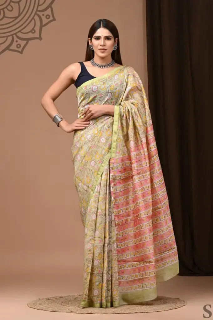 Handblock chanderi silk saree 