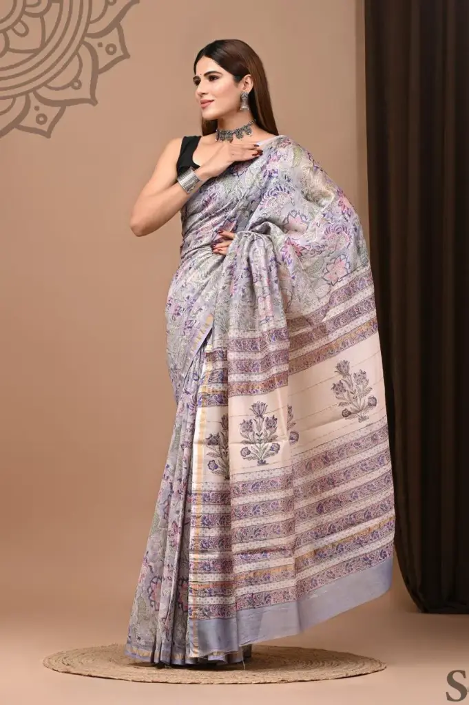 Handblock chanderi silk saree 