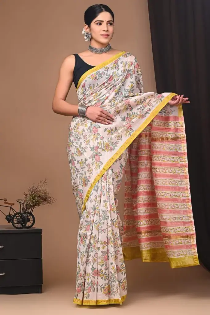 Handblock chanderi silk saree 