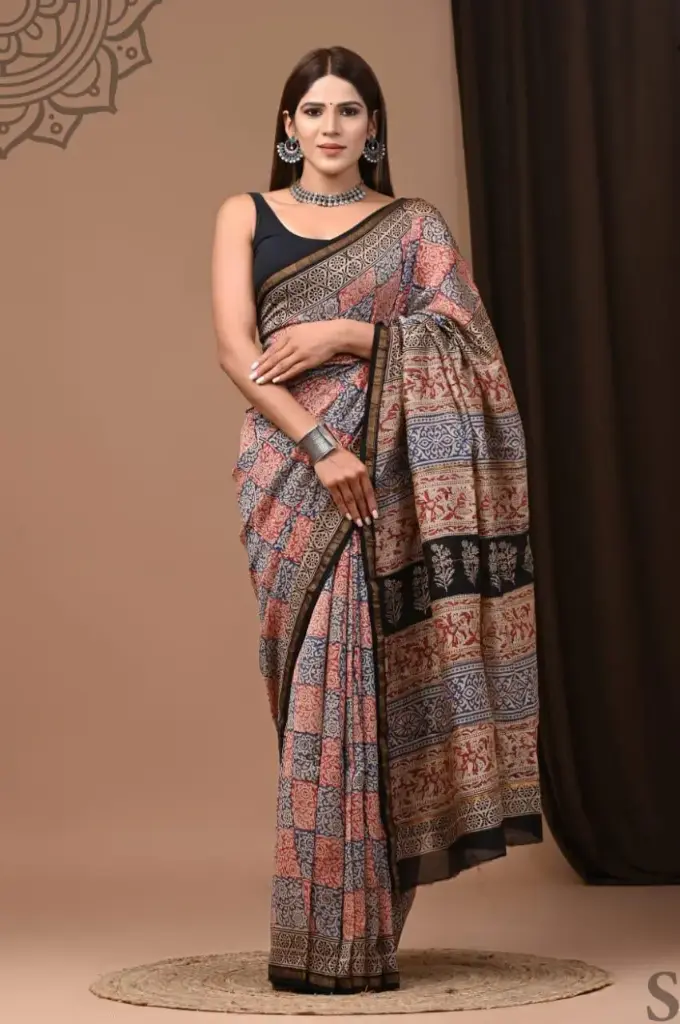 Handblock chanderi silk saree 