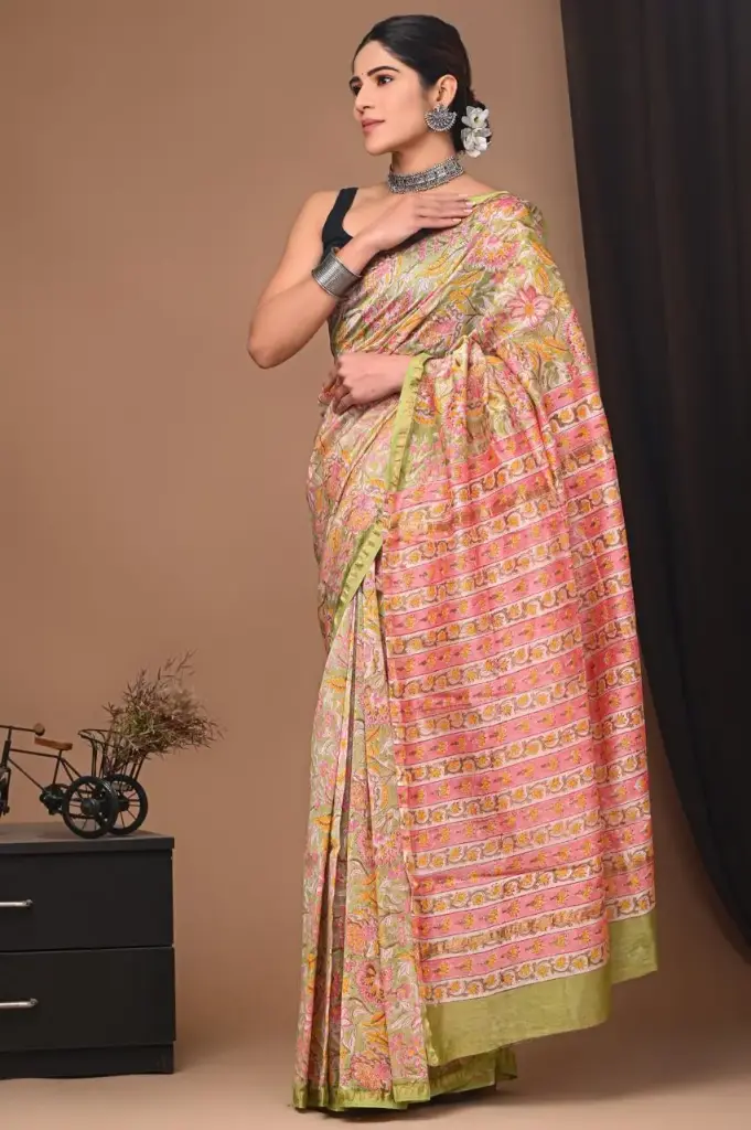 Handblock chanderi silk saree 