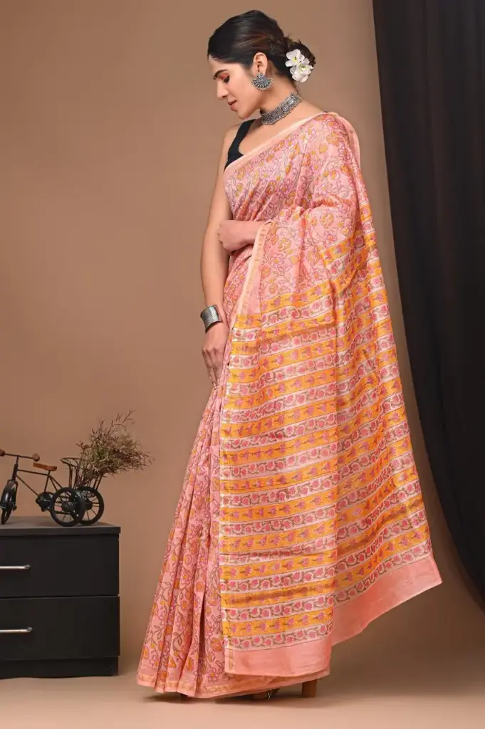 Handblock chanderi silk saree 