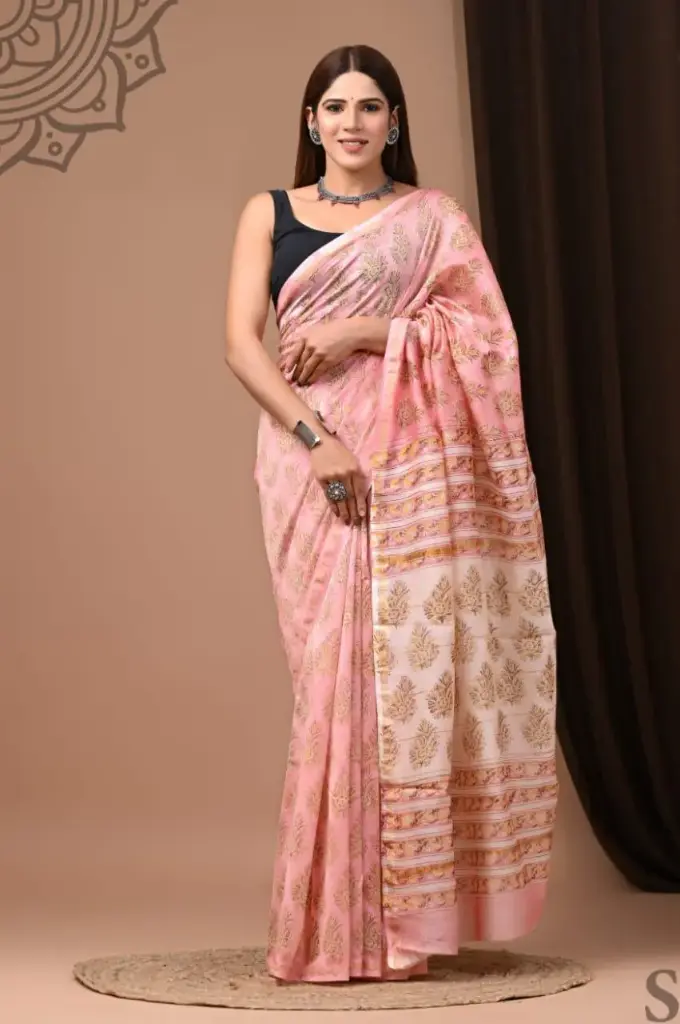 Handblock chanderi silk saree 