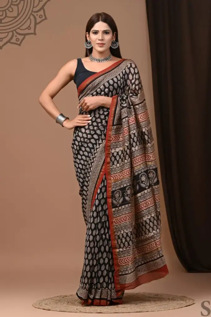 Handblock chanderi silk saree 