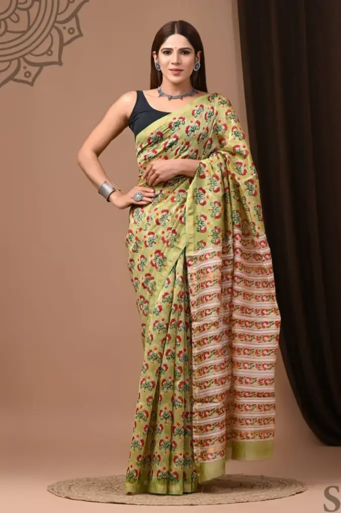 Handblock chanderi silk saree 