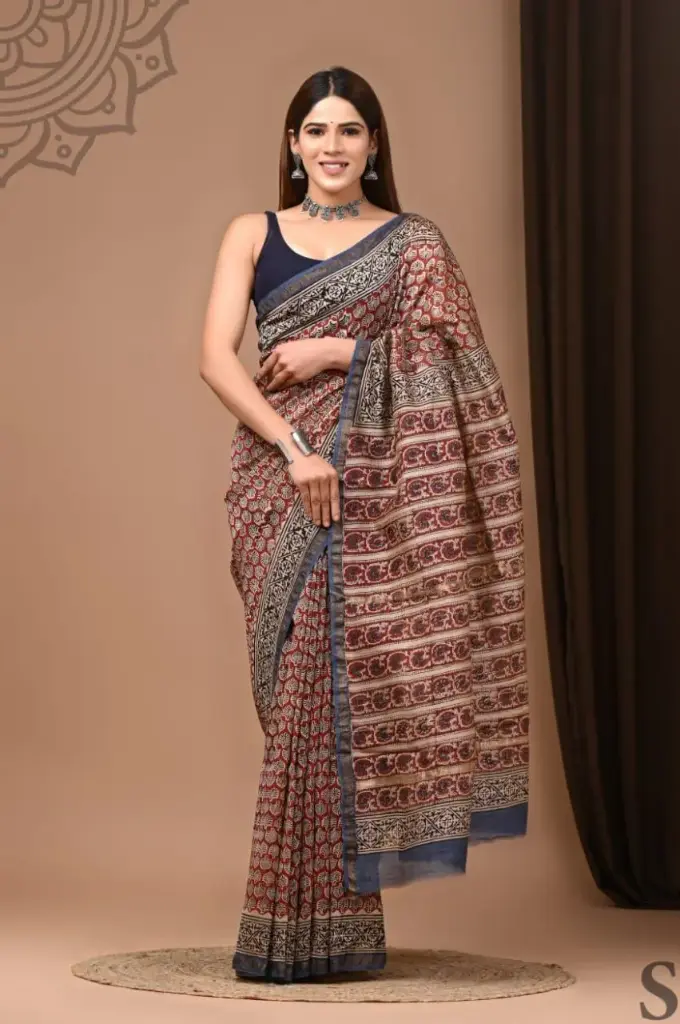 Handblock chanderi silk saree 