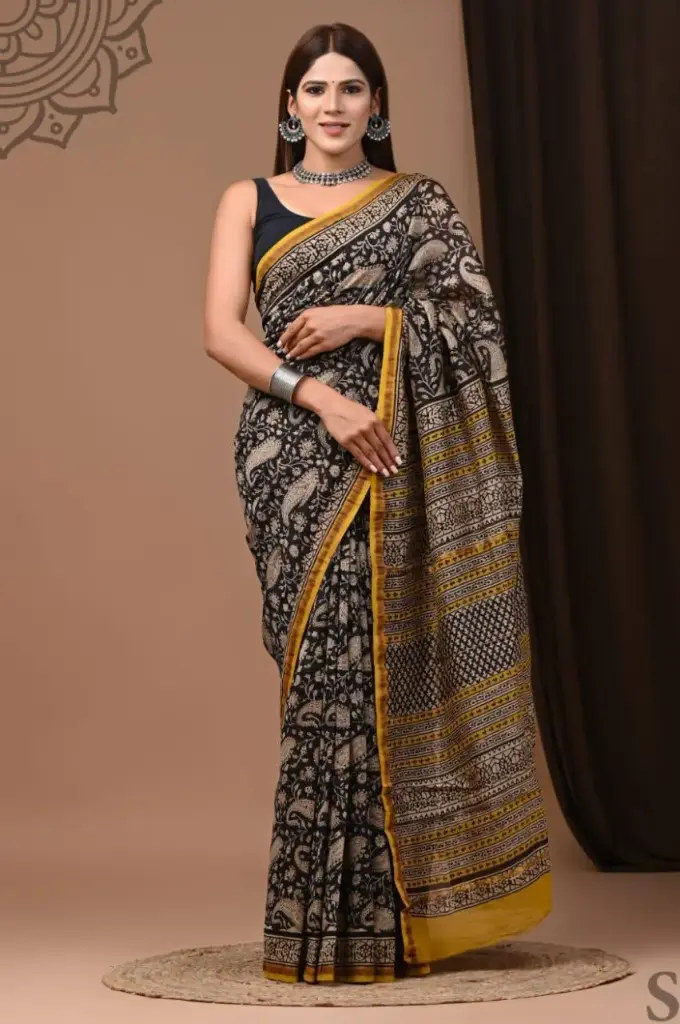 Handblock chanderi silk saree 