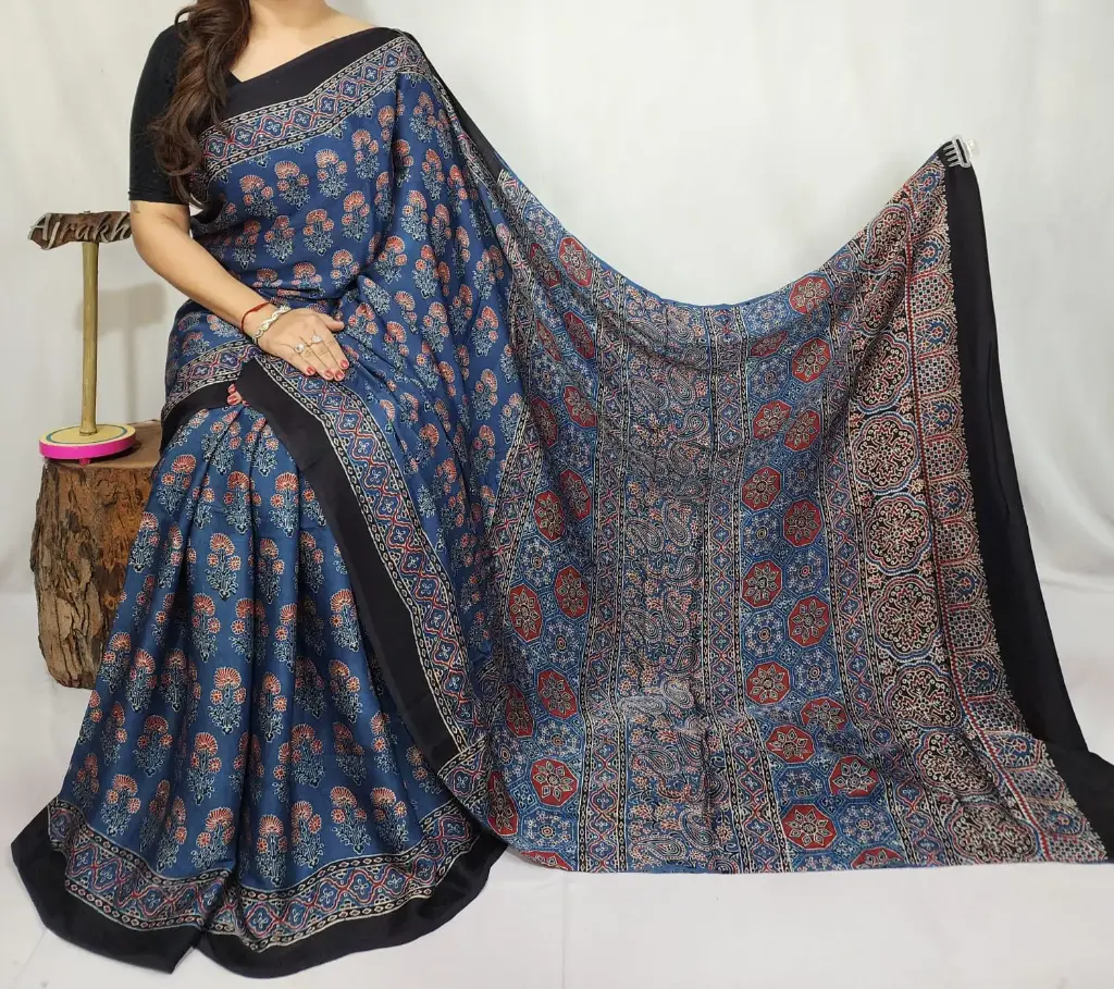 Ajrakh modal silk saree 