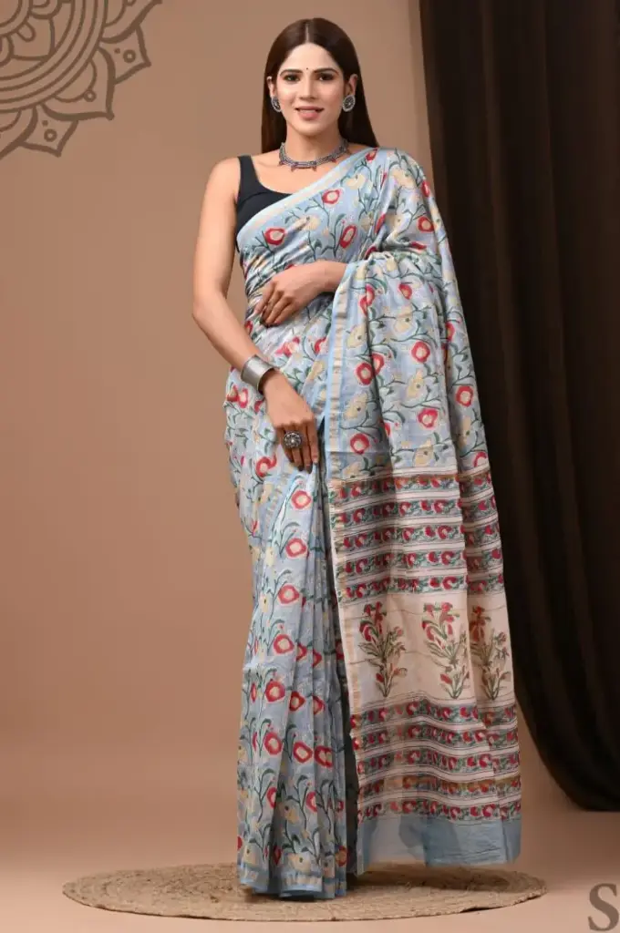 Handblock chanderi silk saree 