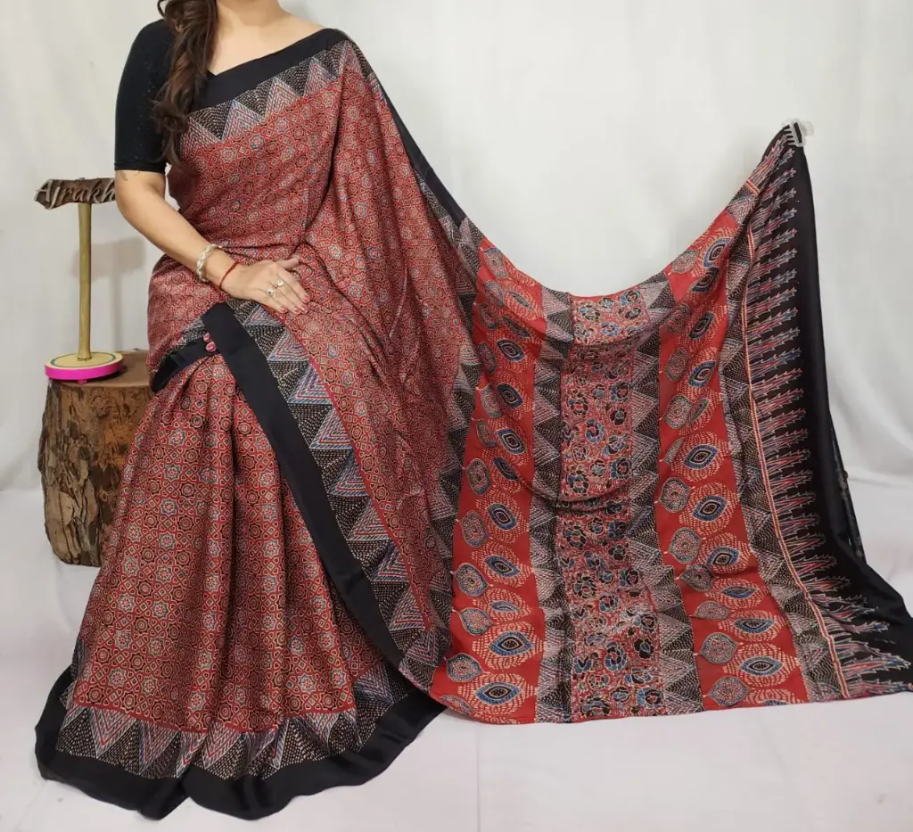 Ajrakh modal silk saree 