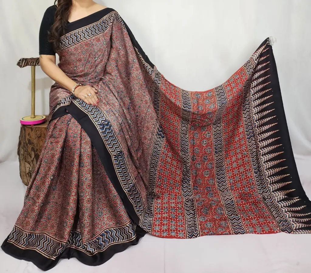 Ajrakh modal silk saree 