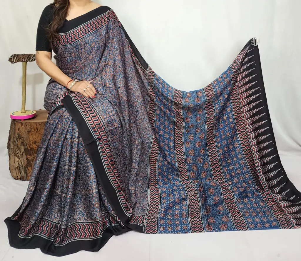 Ajrakh modal silk saree 