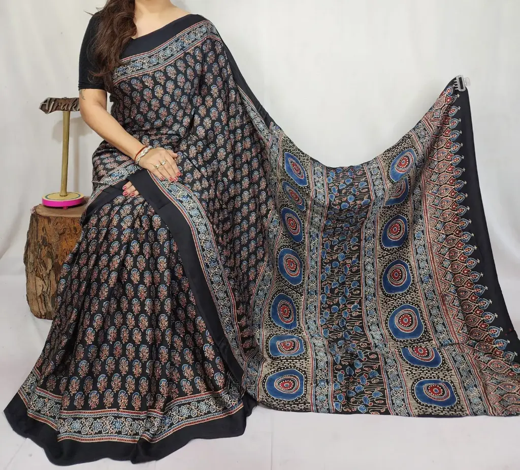 Ajrakh modal silk saree 