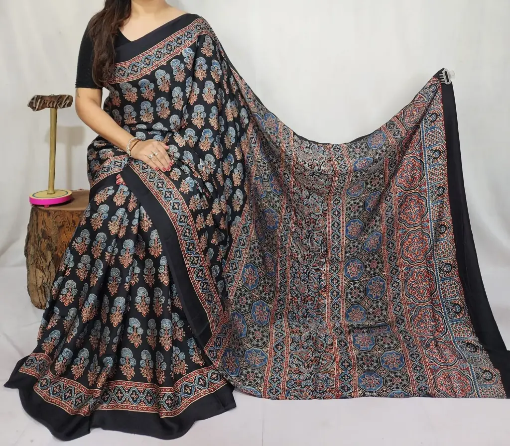 Ajrakh modal silk saree 