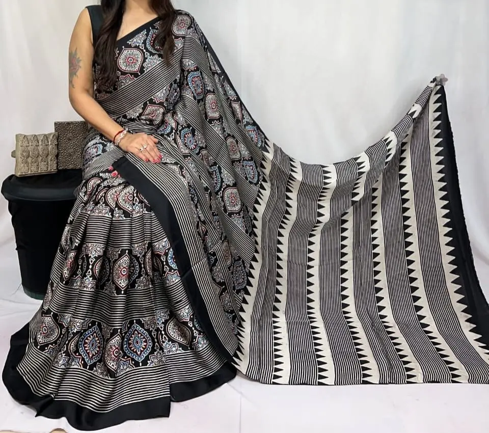 Ajrakh modal silk saree