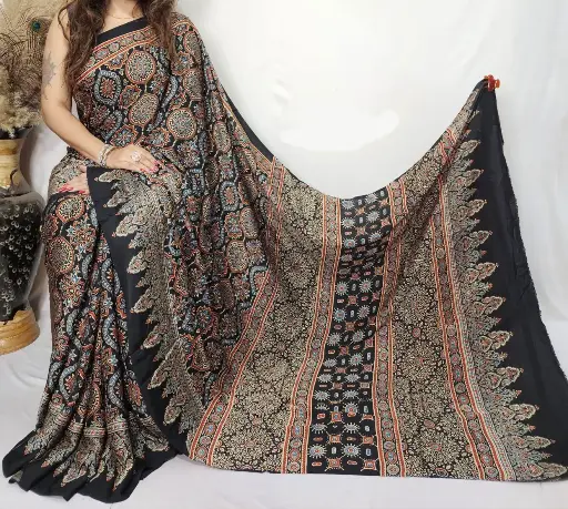 Ajrakh modal silk saree