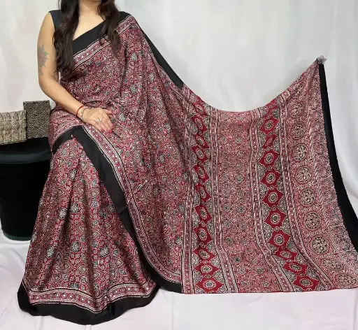 Ajrakh modal silk saree 