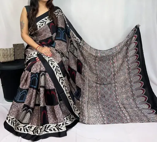 Ajrakh modal silk saree 