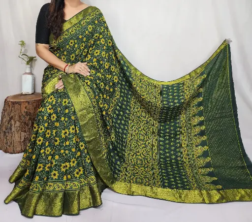 Ajrakh dola silk saree 