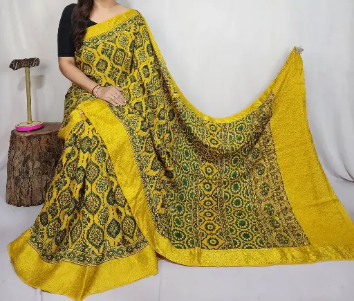 Ajrakh dola silk saree 