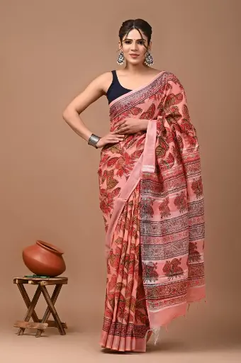 Bagru handblock linen saree