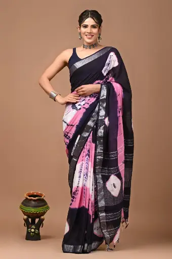 Bagru handblock linen saree