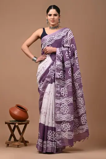 Bagru handblock linen saree