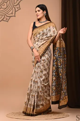 Handblock chanderi silk saree 