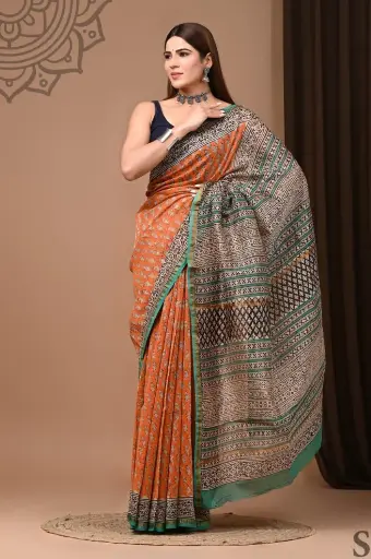 Handblock chanderi silk saree 