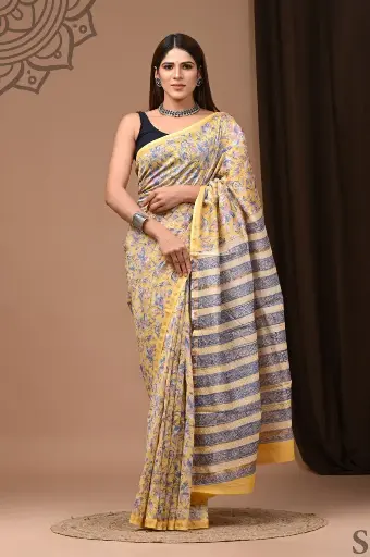 Handblock chanderi silk saree 