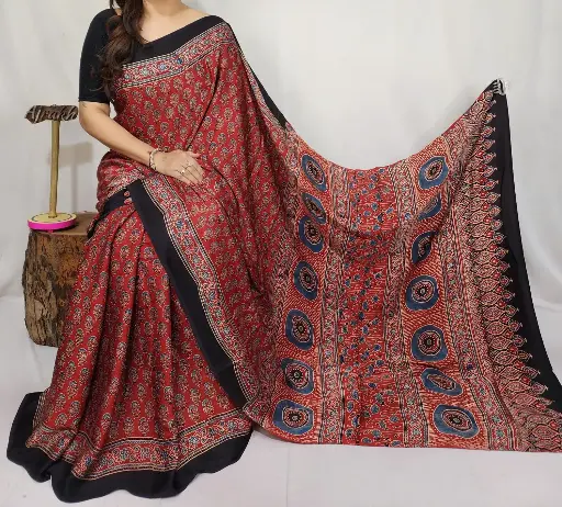 Ajrakh modal silk saree 