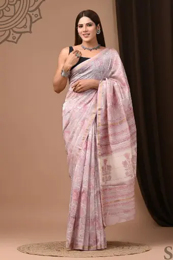 Handblock chanderi silk saree 