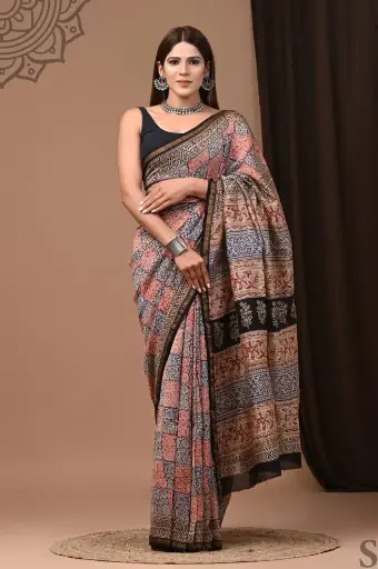 Handblock chanderi silk saree 