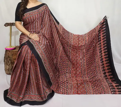 Ajrakh modal silk saree 