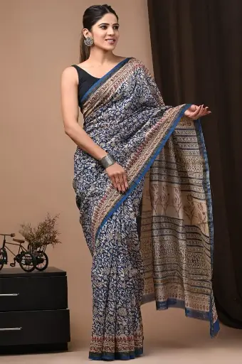 Handblock chanderi silk saree 