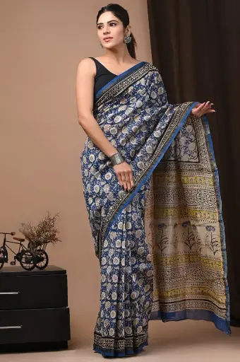 Handblock chanderi silk saree 